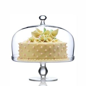 LUIGI BORMIOLI glass cake stand with dome lid. NEW